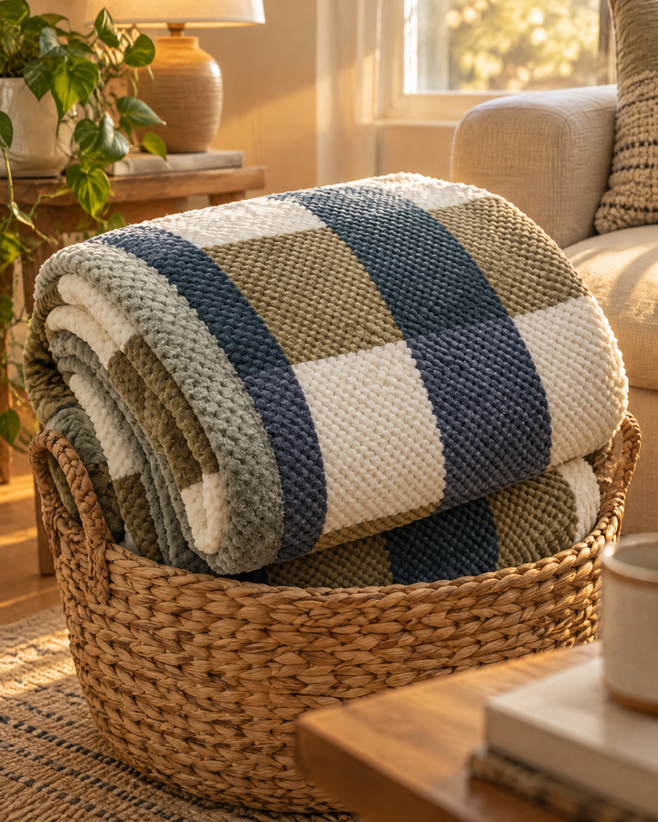 Colverro™ Chunky Chenille Knit Throw Blanket in Checkered and Stripe Designs