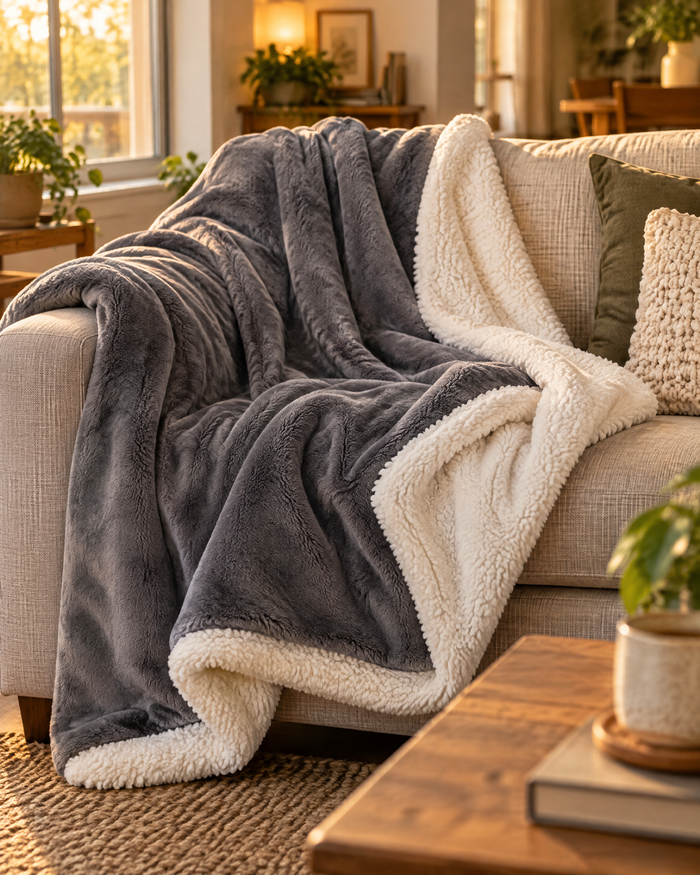 Colverro™ Velvety Fleece and Sherpa Reversible Throw Blanket