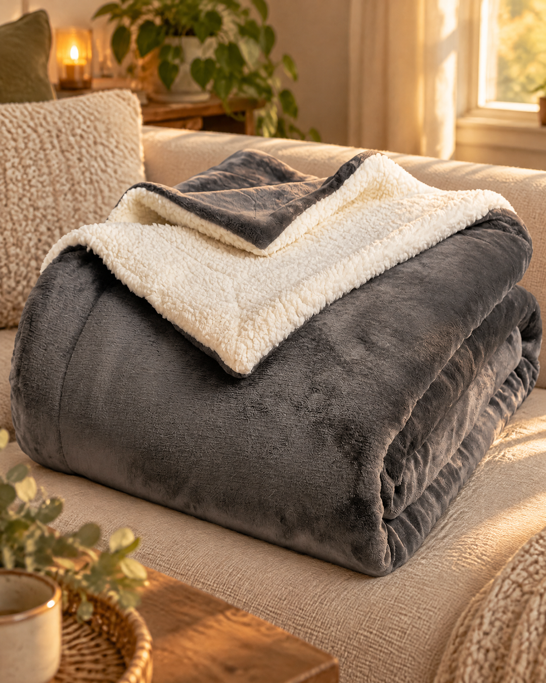 Colverro™ Velvety Fleece and Sherpa Reversible Throw Blanket