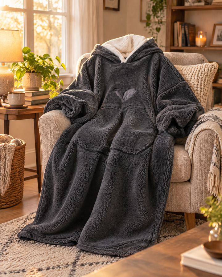 Colverro™ Extra Long Sherpa Blanket Hoodie for Adults with Big Pocket
