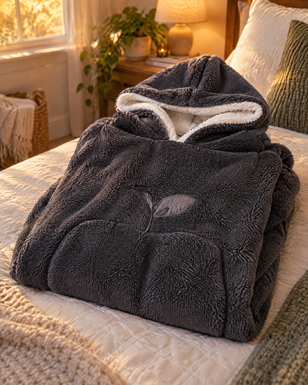 Colverro™ Extra Long Sherpa Blanket Hoodie for Adults with Big Pocket