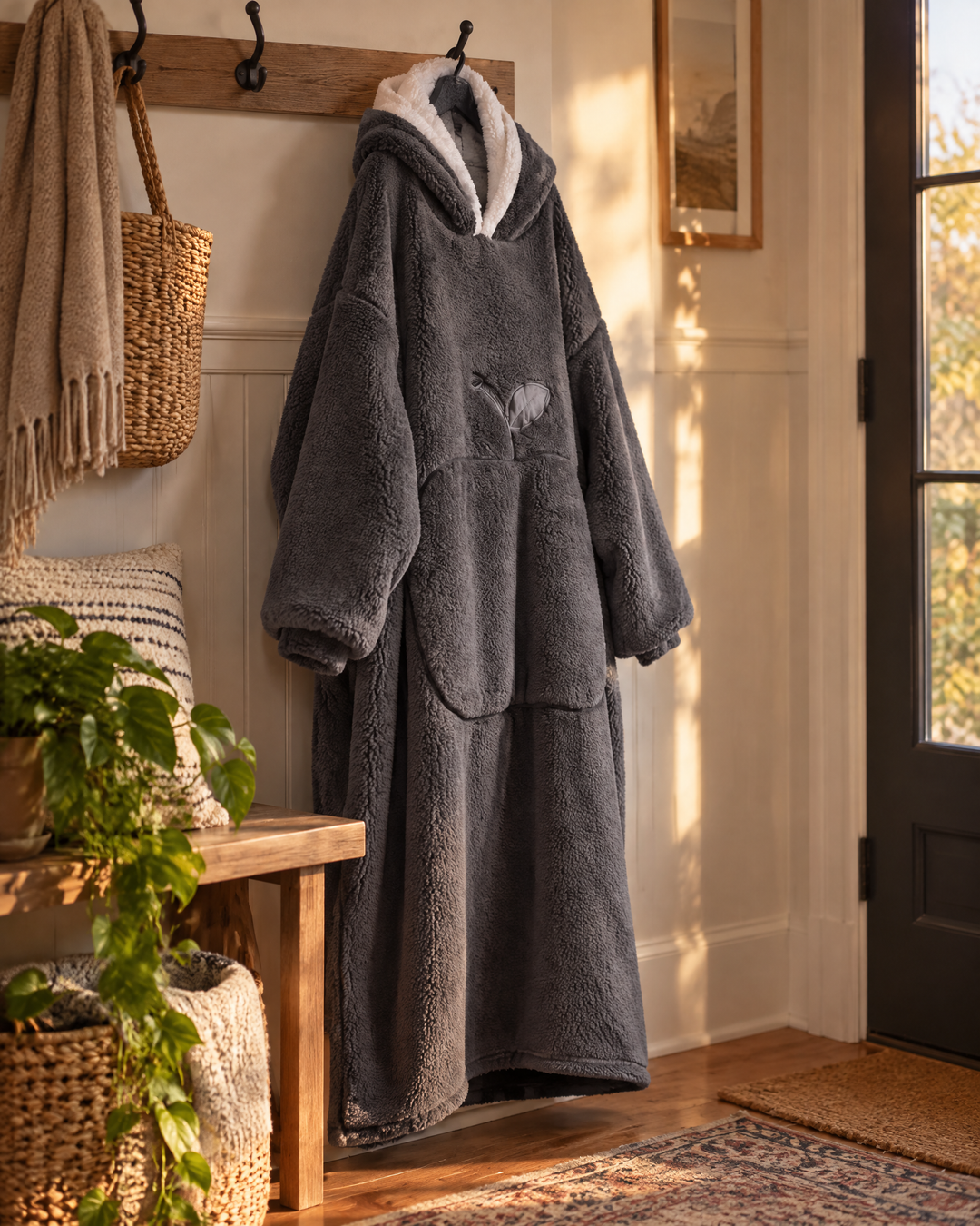 Colverro™ Extra Long Sherpa Blanket Hoodie for Adults with Big Pocket