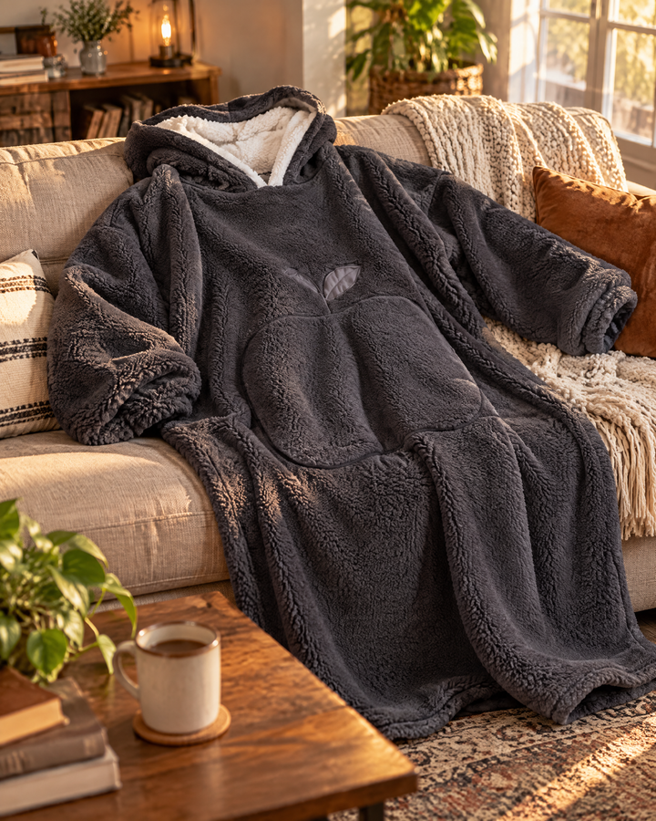 Colverro™ Extra Long Sherpa Blanket Hoodie for Adults with Big Pocket