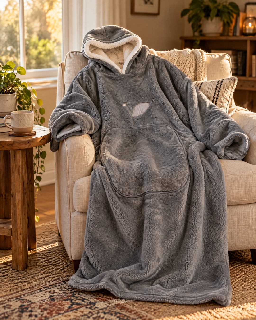 Colverro™ Extra Long Sherpa Blanket Hoodie for Adults with Big Pocket