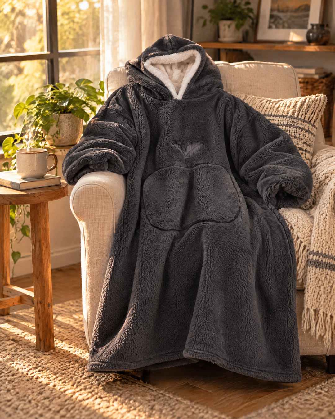 Colverro™ Extra Long Sherpa Blanket Hoodie for Adults with Big Pocket