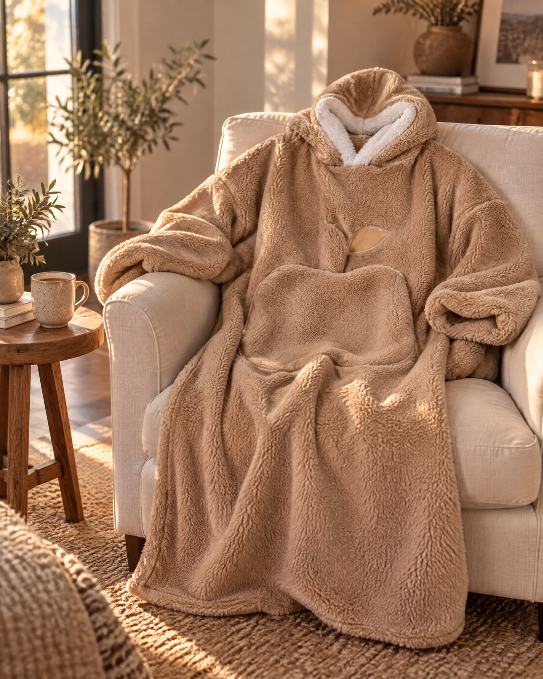 Colverro™ Extra Long Sherpa Blanket Hoodie for Adults with Big Pocket