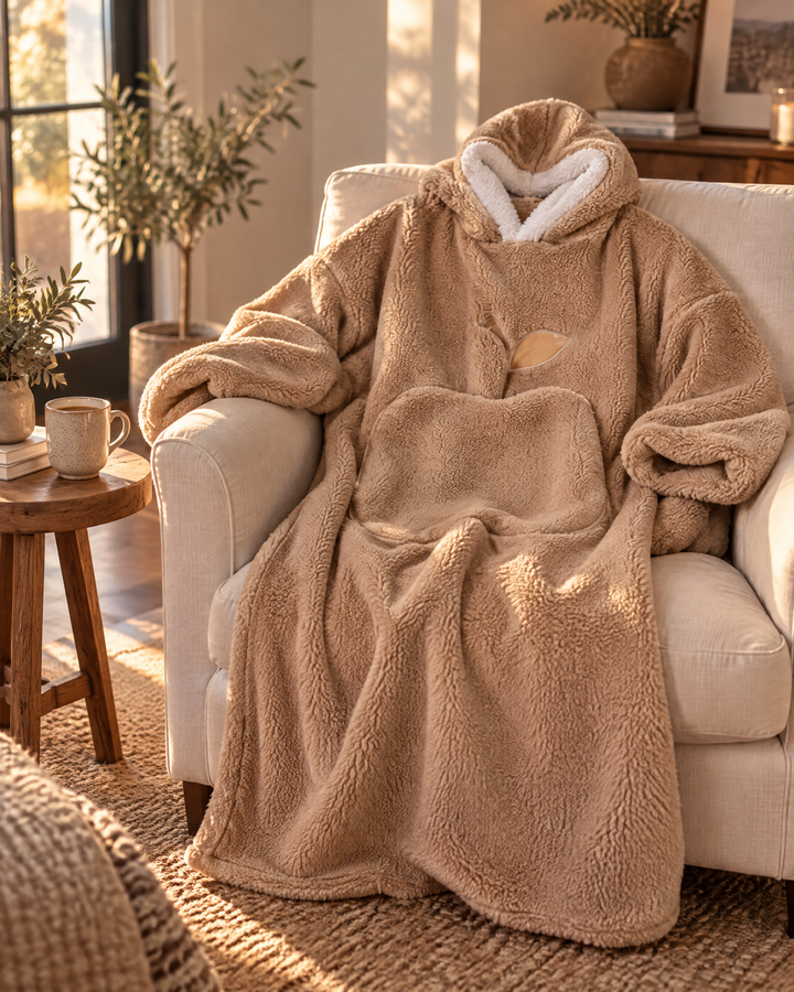 Colverro™ Extra Long Sherpa Blanket Hoodie for Adults with Big Pocket