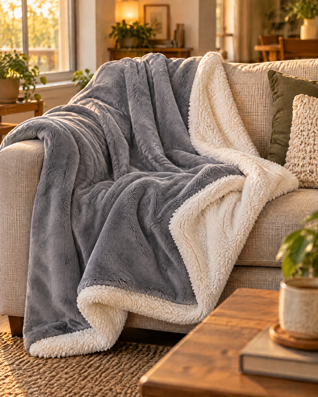 Colverro™ Velvety Fleece and Sherpa Reversible Throw Blanket