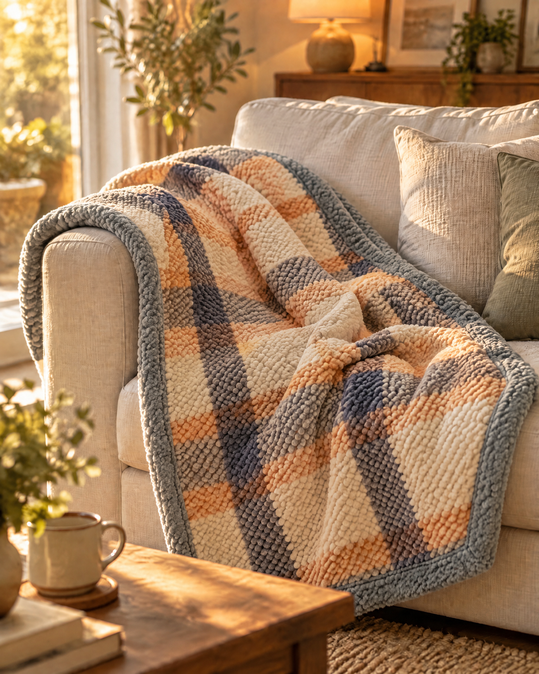 Colverro™ Chunky Chenille Knit Throw Blanket in Checkered and Stripe Designs