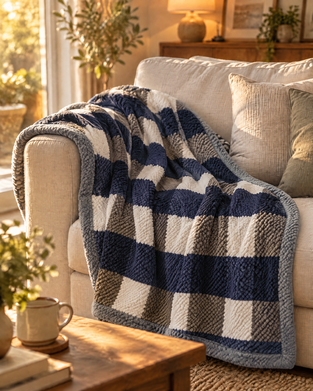 Colverro™ Chunky Chenille Knit Throw Blanket in Checkered and Stripe Designs