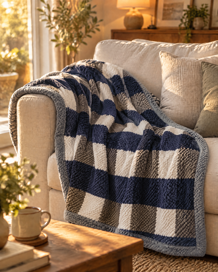 Colverro™ Chunky Chenille Knit Throw Blanket in Checkered and Stripe Designs