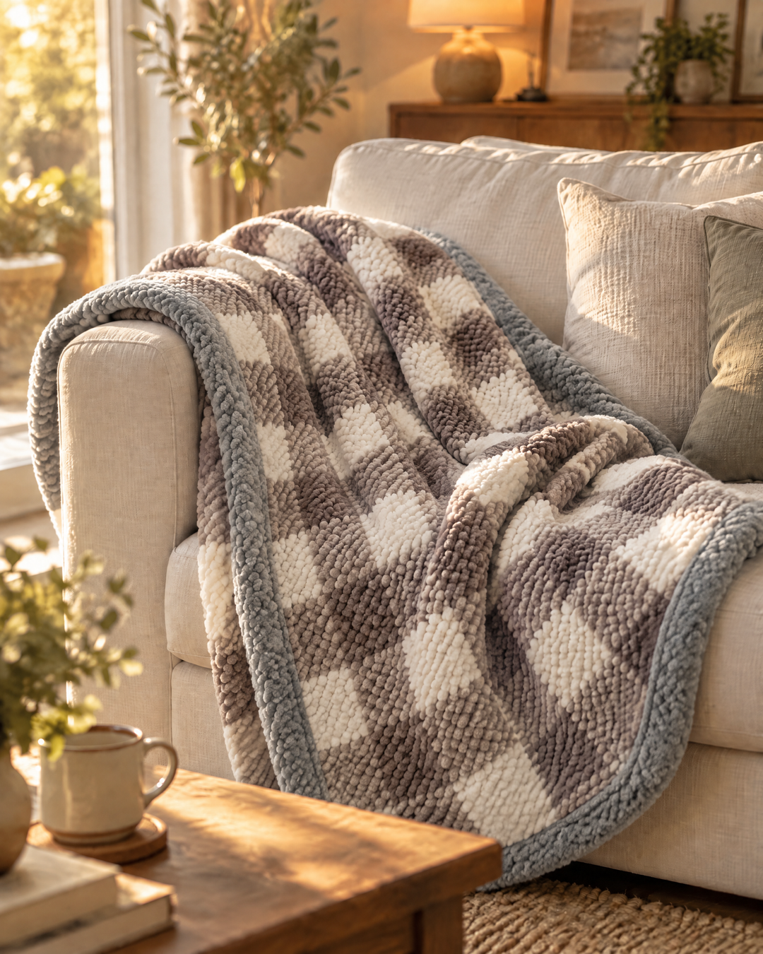 Colverro™ Chunky Chenille Knit Throw Blanket in Checkered and Stripe Designs