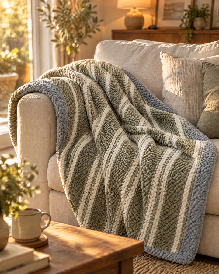 Colverro™ Chunky Chenille Knit Throw Blanket in Checkered and Stripe Designs