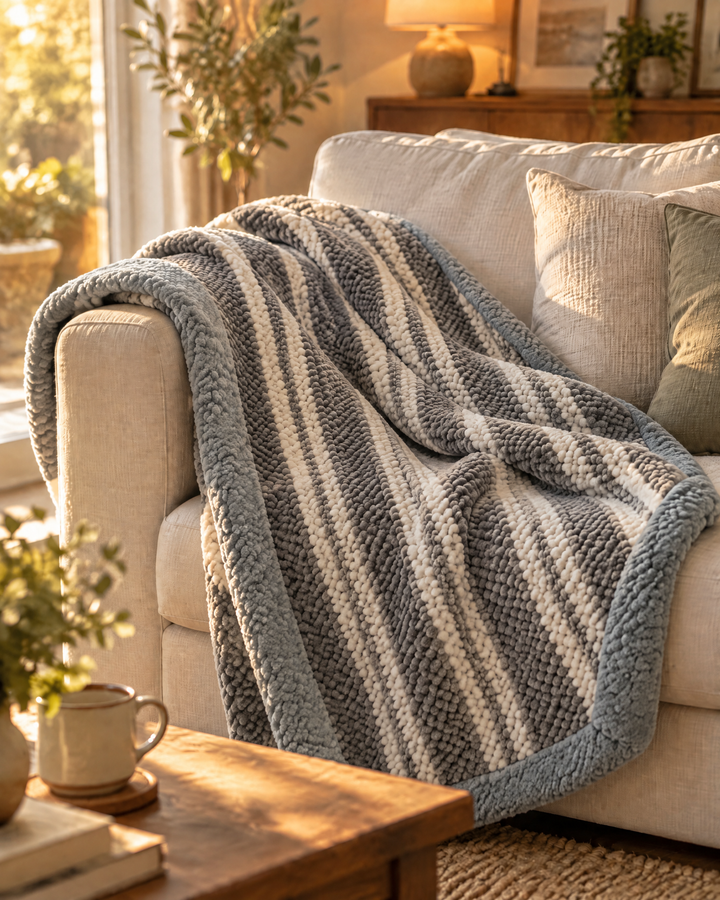 Colverro™ Chunky Chenille Knit Throw Blanket in Checkered and Stripe Designs