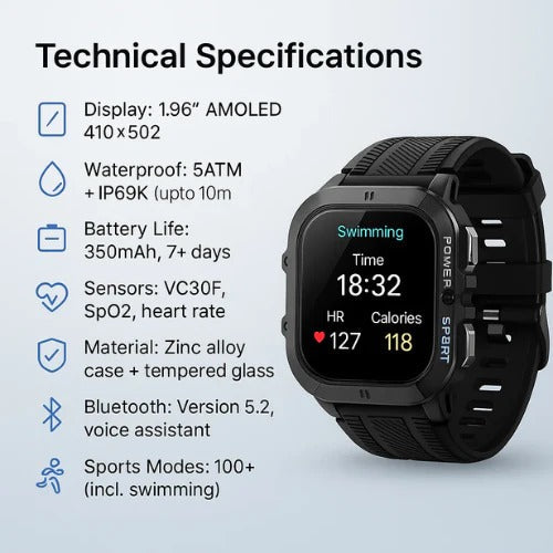 Colverro™ Waterproof Swim Smartwatch with Built-In Fitness Tracker