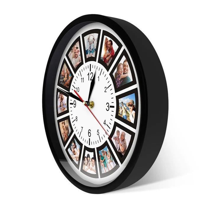 Colverro™ Personalized Photo Collage Wall Clock with 12 Picture Slots
