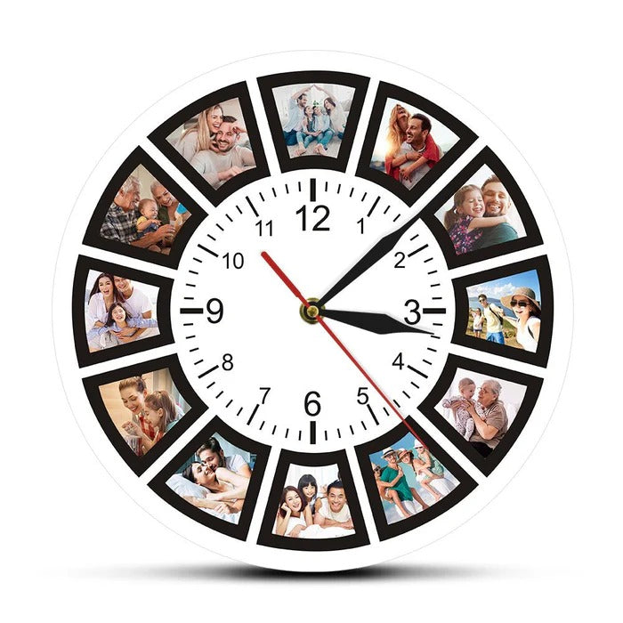 Colverro™ Personalized Photo Collage Wall Clock with 12 Picture Slots