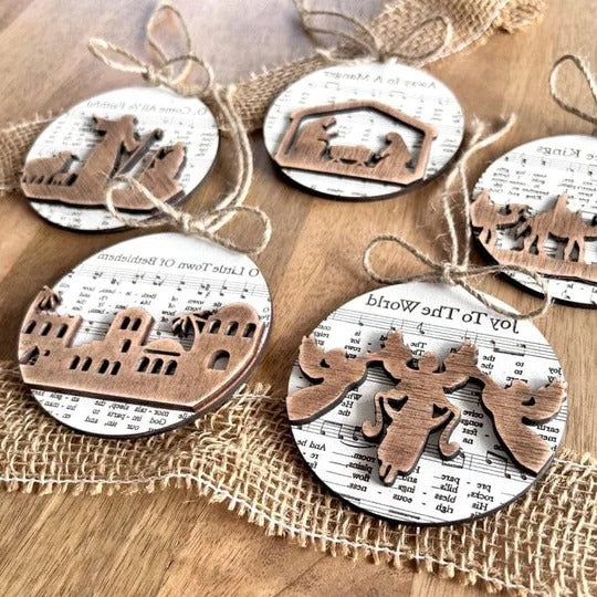 Colverro™ Nativity Carol Music Sheet Ornaments with Layered Cut-Out Design