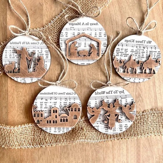 Colverro™ Nativity Carol Music Sheet Ornaments with Layered Cut-Out Design