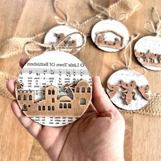 Colverro™ Nativity Carol Music Sheet Ornaments with Layered Cut-Out Design