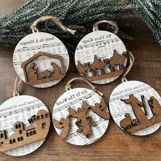 Colverro™ Nativity Carol Music Sheet Ornaments with Layered Cut-Out Design