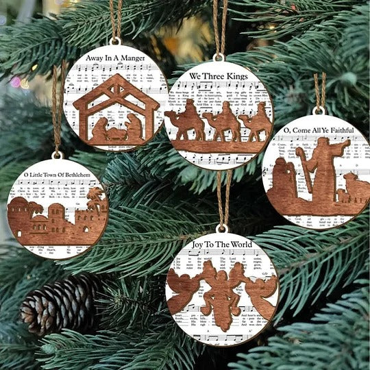Colverro™ Nativity Carol Music Sheet Ornaments with Layered Cut-Out Design