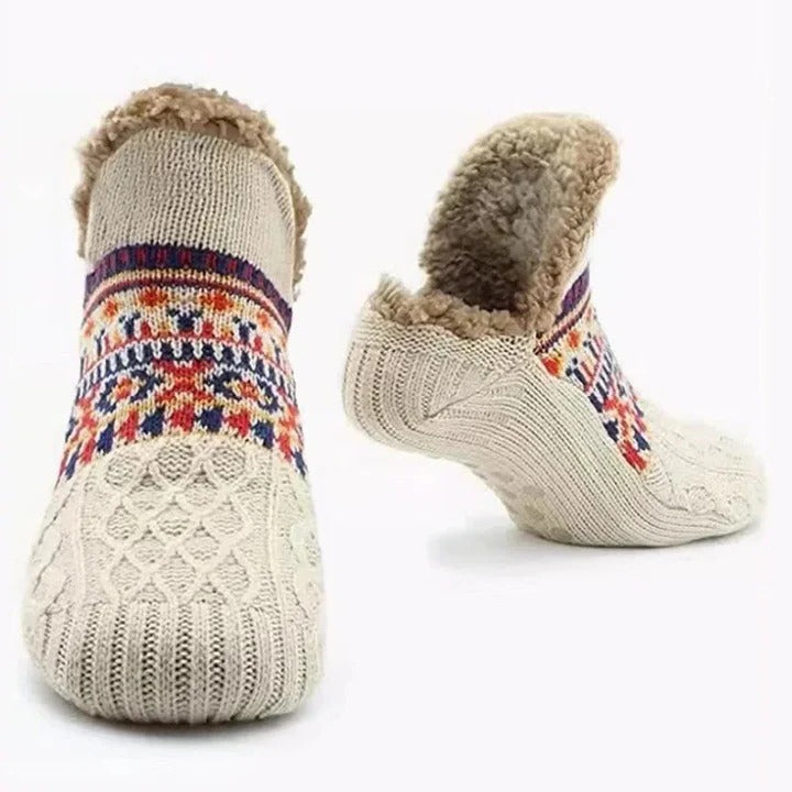 Colverro™ Fleece-Lined Snowflake Knit Socks with Non-Slip Grippers