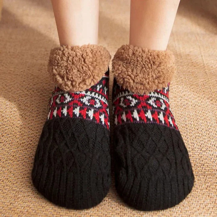 Colverro™ Fleece-Lined Snowflake Knit Socks with Non-Slip Grippers