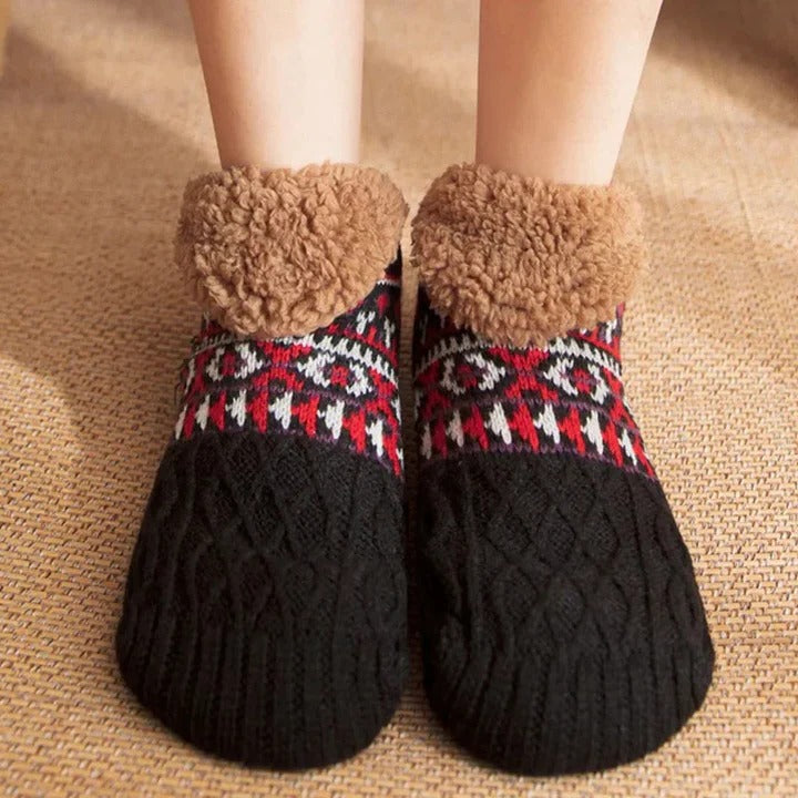 Colverro™ Fleece-Lined Snowflake Knit Socks with Non-Slip Grippers