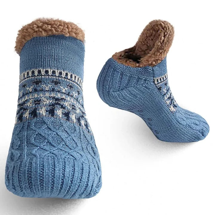 Colverro™ Fleece-Lined Snowflake Knit Socks with Non-Slip Grippers