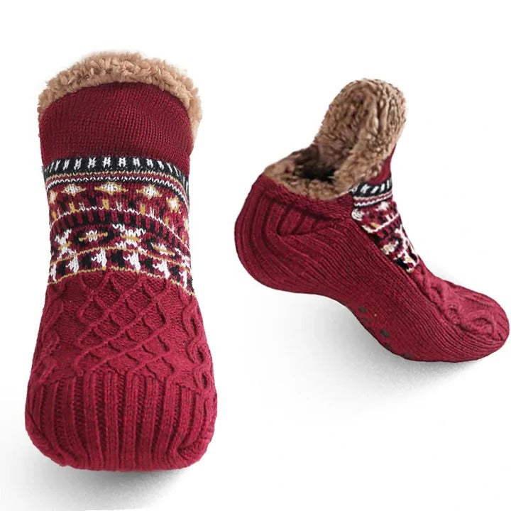 Colverro™ Fleece-Lined Snowflake Knit Socks with Non-Slip Grippers
