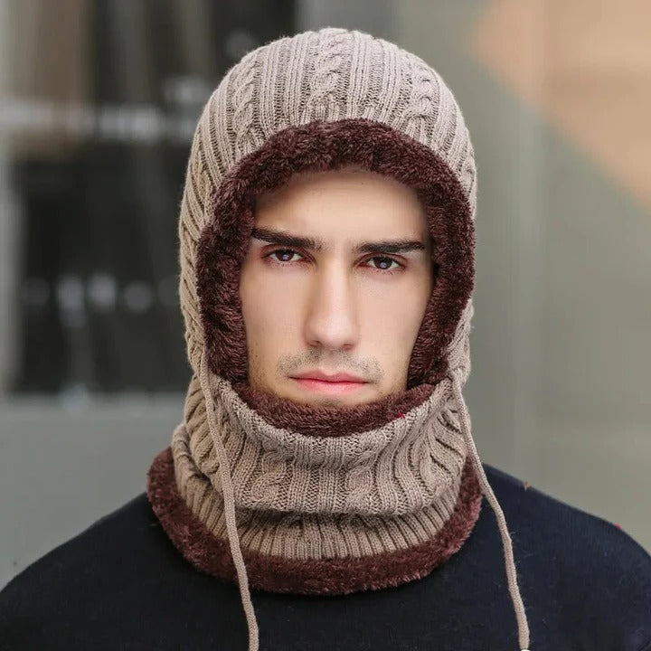 Colverro™ Fleece-Lined Knit Balaclava Hat with Built-In Scarf