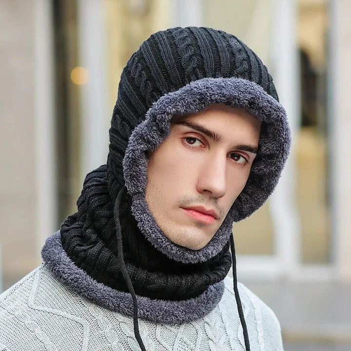 Colverro™ Fleece-Lined Knit Balaclava Hat with Built-In Scarf