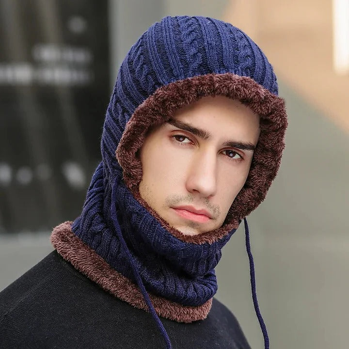 Colverro™ Fleece-Lined Knit Balaclava Hat with Built-In Scarf