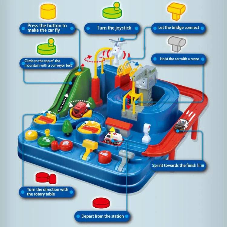Colverro™ Mechanical Car Track Game with Levers, Buttons and Ramps