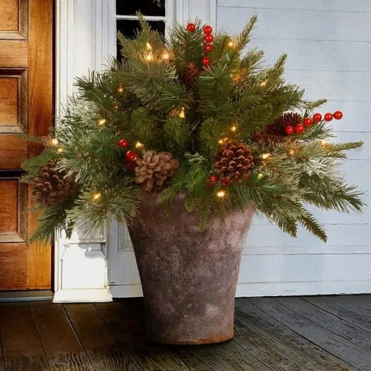 Colverro™ Pre-Lit Christmas Urn Filler with Pine Cones and Berries