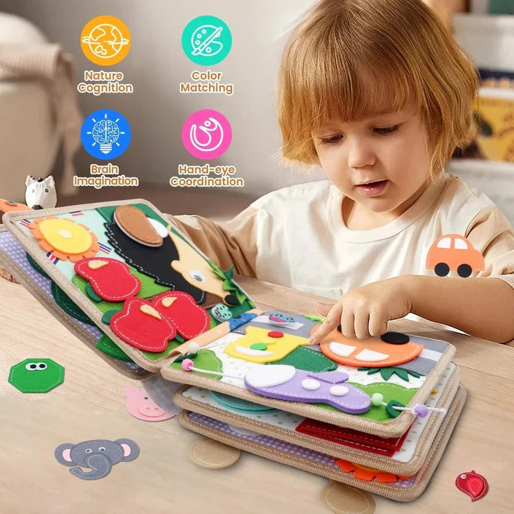 Colverro™ Sensory Busy Book for Toddlers with Buttons, Zippers and Tabs