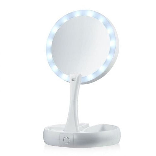 Colverro™ Foldable LED Vanity Mirror with 10x Magnification and 3 Light Modes