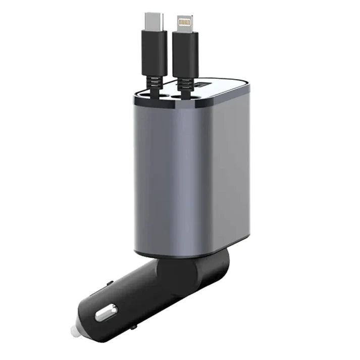 Colverro™ Dual Retractable Car Charger with Lightning and USB-C Cords