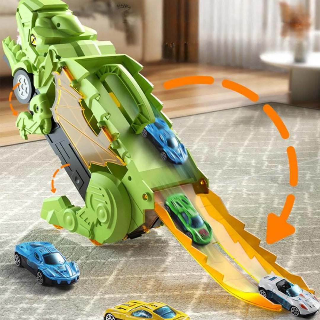 Colverro™ 2-in-1 Dinosaur Transporter Truck with Racing Tracks and 8 Cars