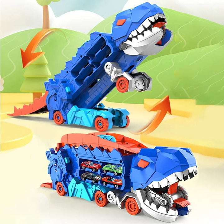 Colverro™ 2-in-1 Dinosaur Transporter Truck with Racing Tracks and 8 Cars