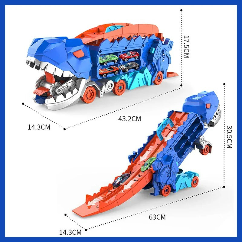 Colverro™ 2-in-1 Dinosaur Transporter Truck with Racing Tracks and 8 Cars