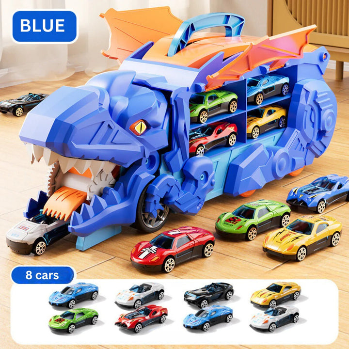 Colverro™ 2-in-1 Dinosaur Transporter Truck with Racing Tracks and 8 Cars