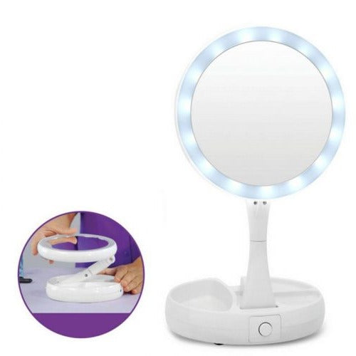 Colverro™ Foldable LED Vanity Mirror with 10x Magnification and 3 Light Modes