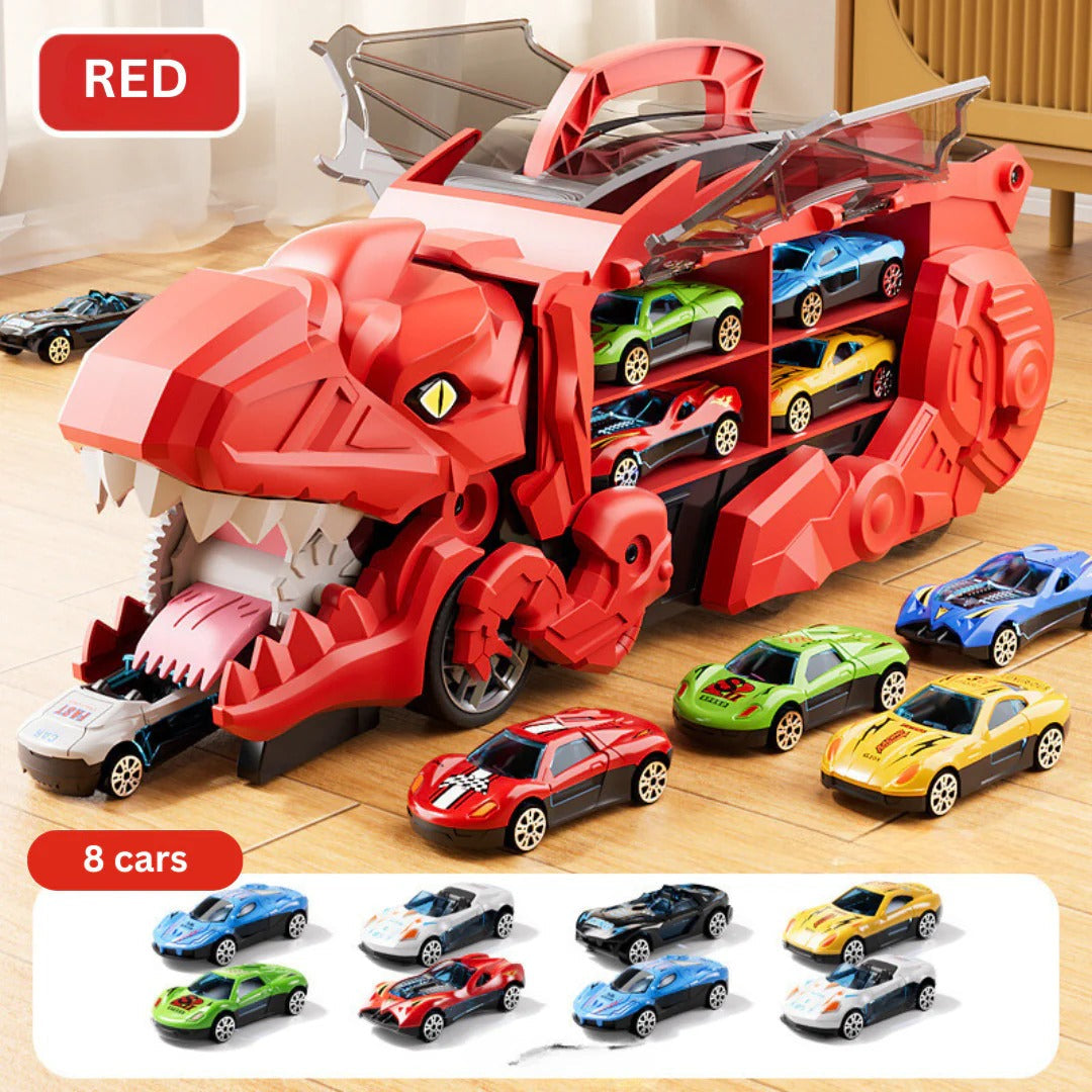 Colverro™ 2-in-1 Dinosaur Transporter Truck with Racing Tracks and 8 Cars