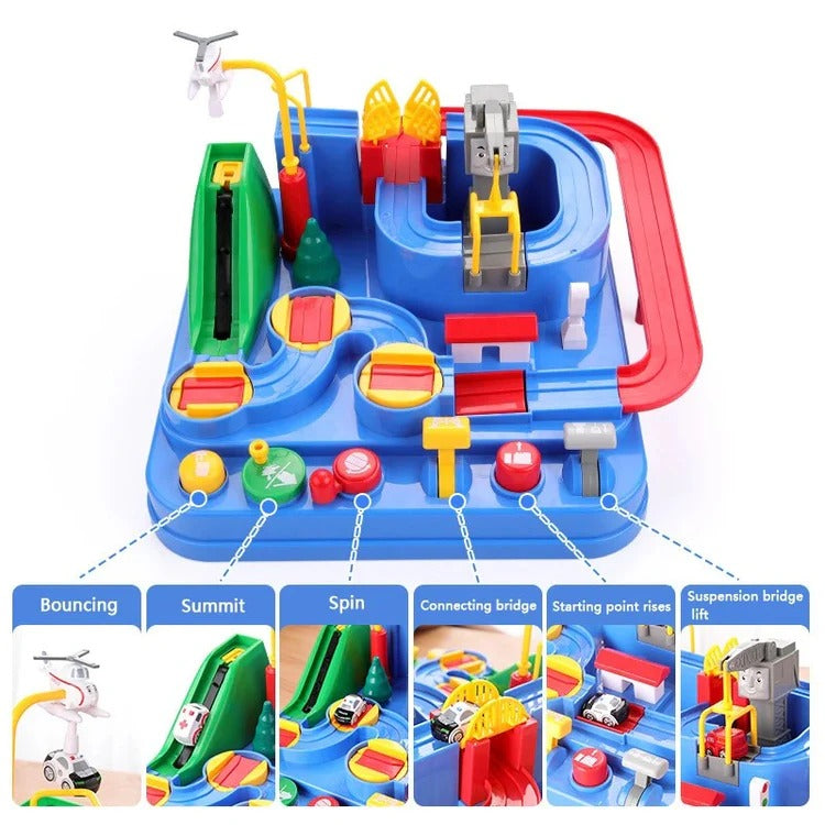 Colverro™ Mechanical Car Track Game with Levers, Buttons and Ramps