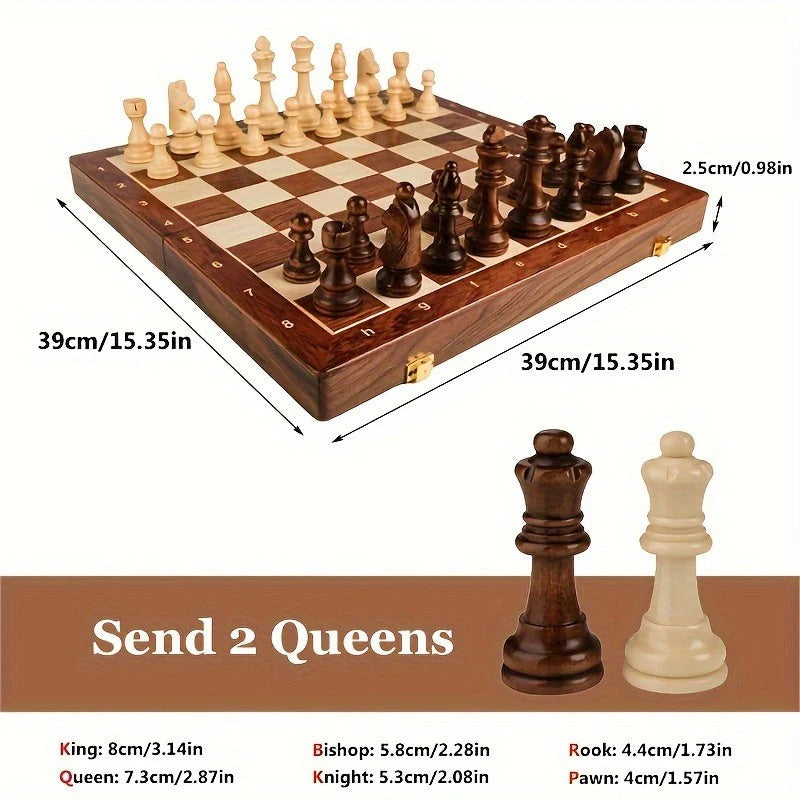 Colverro™ Wooden Chess Set with 34 Pieces Including Two Extra Figures