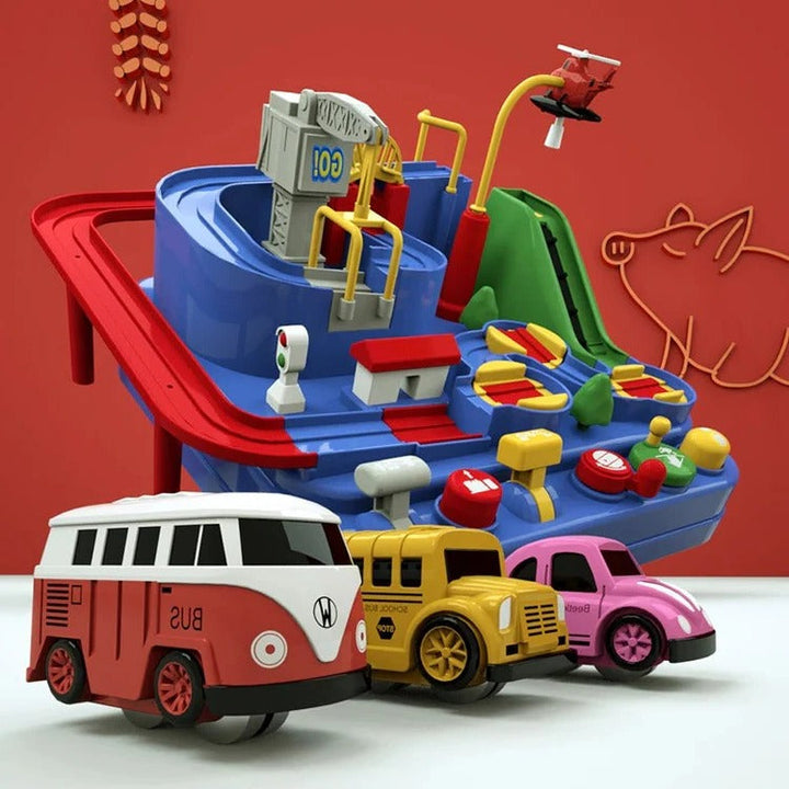 Colverro™ Mechanical Car Track Game with Levers, Buttons and Ramps