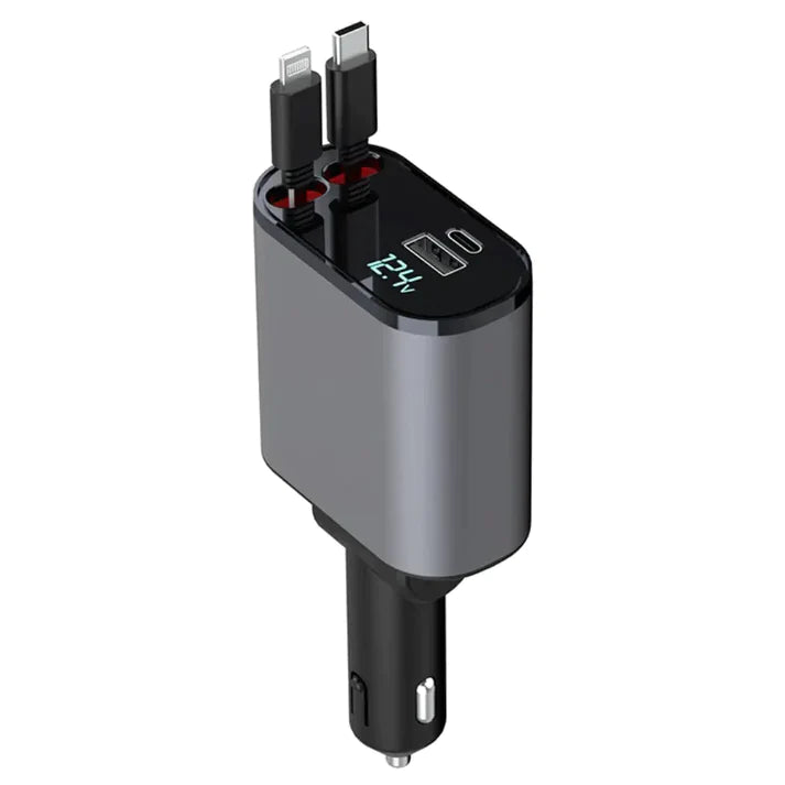 Colverro™ Dual Retractable Car Charger with Lightning and USB-C Cords
