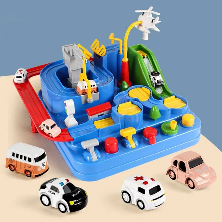 Colverro™ Mechanical Car Track Game with Levers, Buttons and Ramps